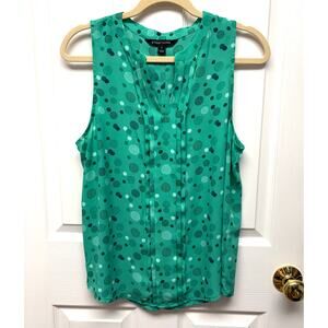 Hawthorne Blouse Green Split Neck, NWOT, Navy White Polka Dots, Women's Size M